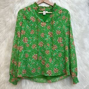 Joie bright green floral long sleeve blouse
